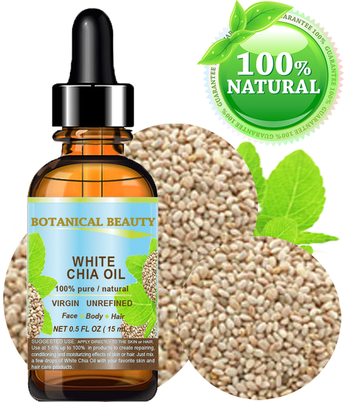 Botanical Beauty White Chia Seed Oil | 100% Pure Natural Virgin Unrefined Cold Pressed Carrier Oil 0 5 Fl Oz 15 Ml For Face Skin Body Hair Lip Nails Rich In Vitamin E Botanical Beauty White Chia Seed Oil | 100% Pure Natural Virgin Unrefined Cold Pressed Carrier Oil 0 5 Fl Oz 15 Ml For Face Skin Body Hair Lip Nails Rich In Vitamin E